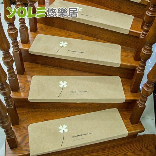 YOLE 悠樂居無痕免黏纖維布樓梯夜光靜音防滑墊-米色(10片)