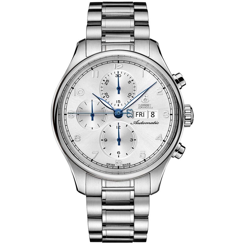 Ernest Borel依波路 【瑞士錶】布拉克系列 銀面鋼帶 42mm (GS7350R-241)