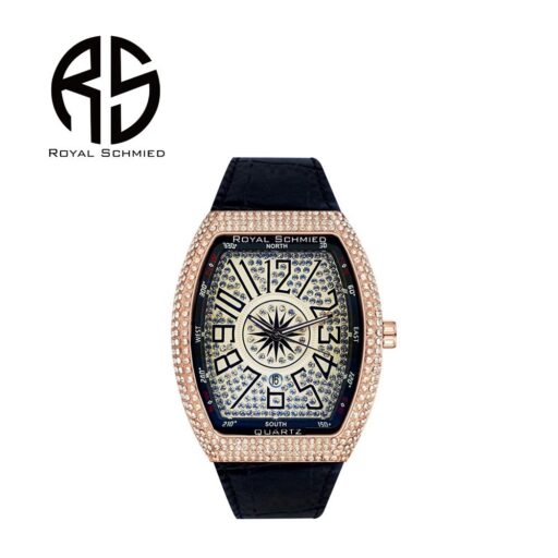 ROYAL SCHMIED 皇家禮鑽酒桶造型鑲玫鑽黑牛皮精典腕錶