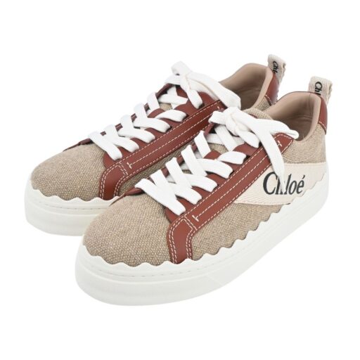 CHLOE 蔻依Chloe LAUREN 棉質拼牛皮休閒運動鞋(棕褐色)