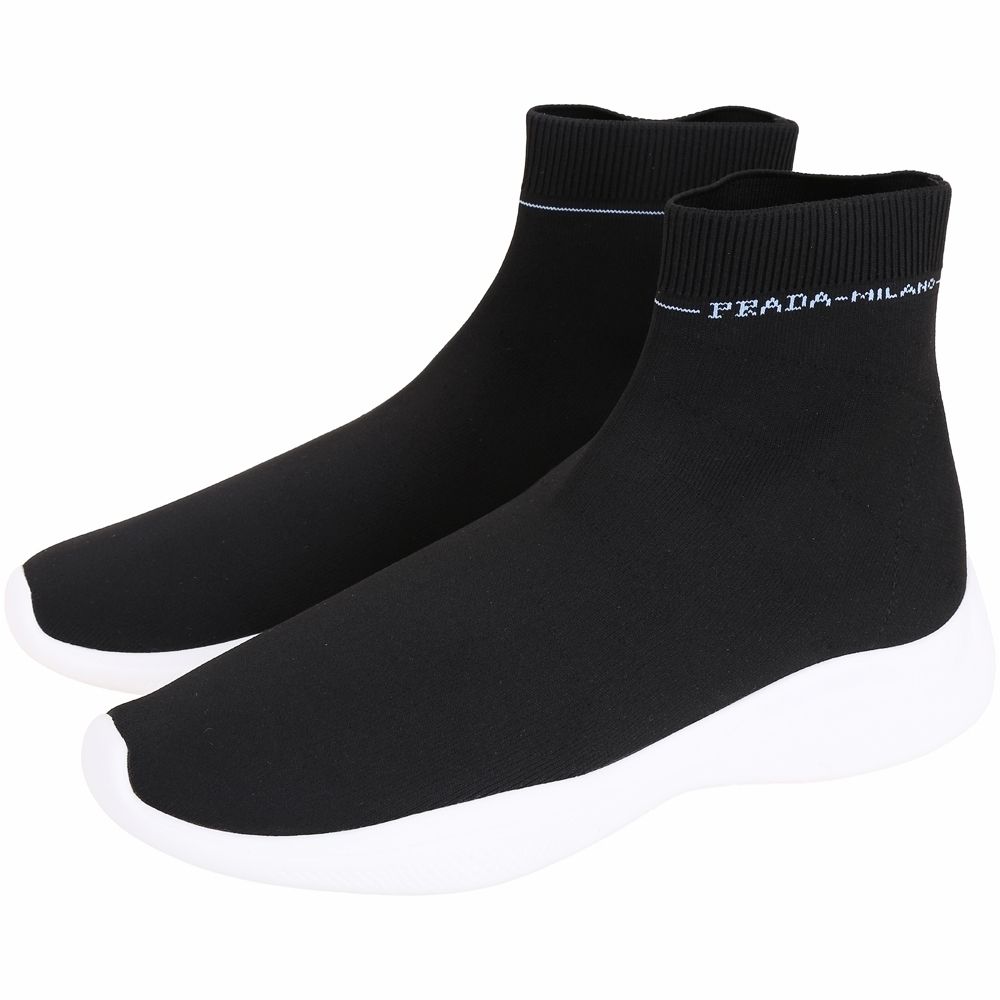 PRADA 普拉達 Etiquette 標籤彈性面料襪套運動鞋(男款/黑色)
