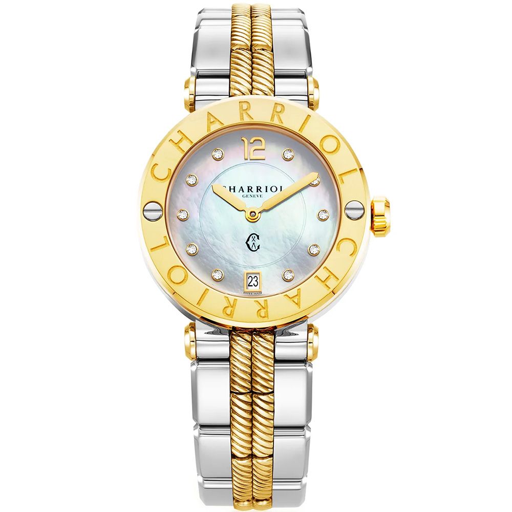 CHARRIOL夏利豪 St-Tropez 珍珠貝面鑽石女錶 手錶-36mm(CR36SY921003)