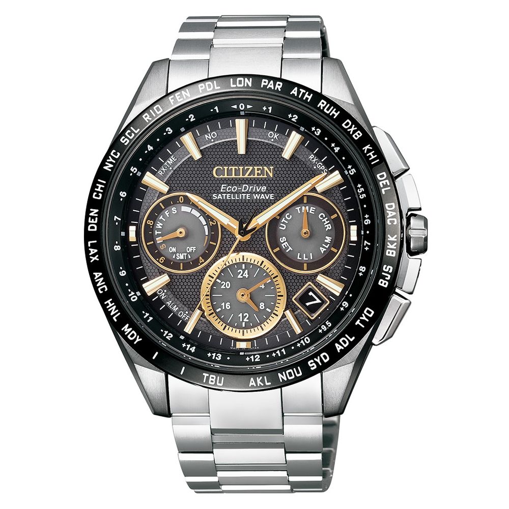 CITIZEN星辰 GPS衛星對時F900光動能鈦腕錶/黑/CC9015-54F