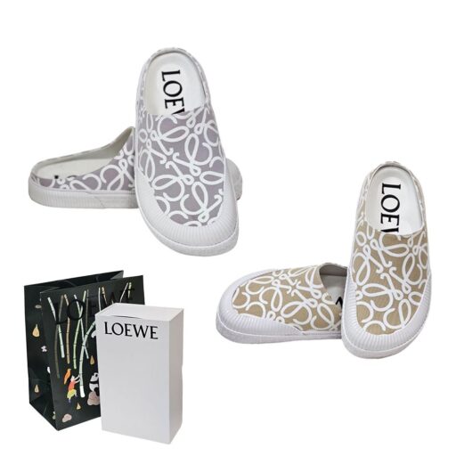 LOEWE 羅威老花徽標logo帆布平休閑運動鞋平底鞋 浅紫色/燕麥牛奶(贈原廠防塵袋紙盒紙袋)