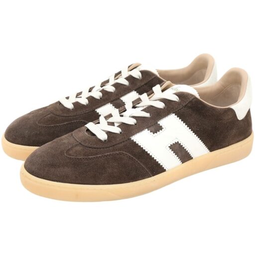 HOGAN 霍根Cool H 鋸齒邊拼接麂皮繫帶運動鞋(男鞋/咖啡色)