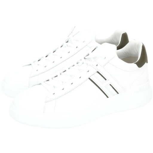 HOGAN 霍根H580 H字母縫線墨綠尾牛皮拼繫帶運動鞋(男款/白色)