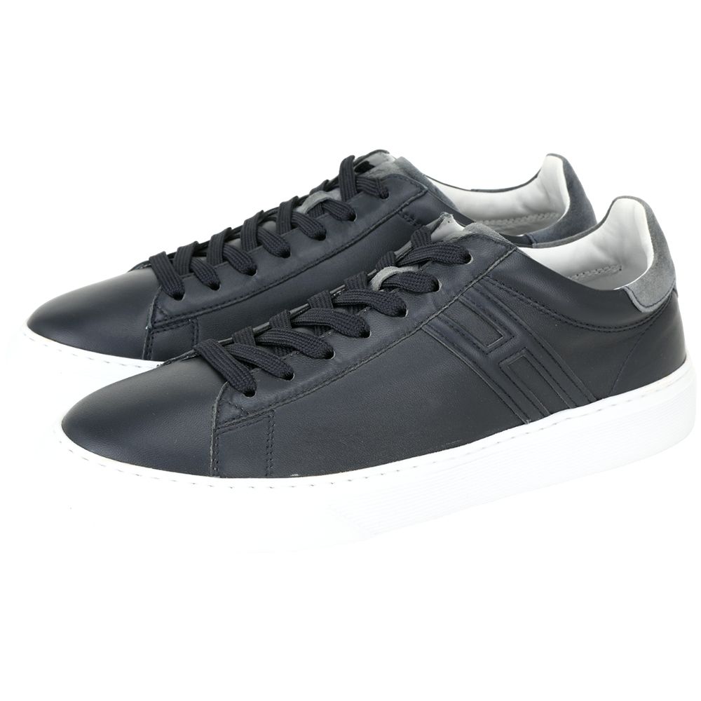 HOGAN 霍根H365 H 灰尾麂皮拼牛皮繫帶運動鞋 滑板鞋(男鞋/黑夜藍)