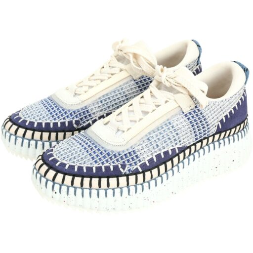 CHLOE 蔻依Nama 編織拼接尼龍厚底運動鞋(深藍色)