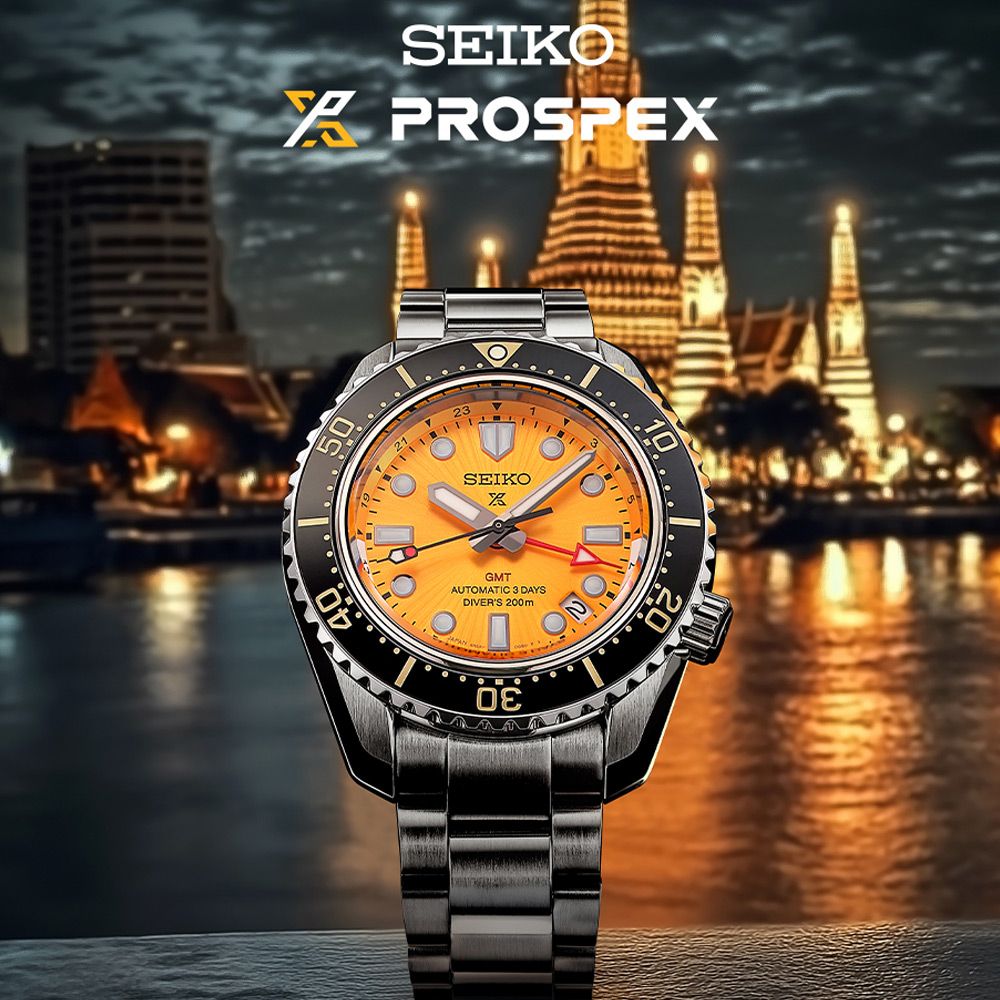 SEIKO精工 Prospex 暹羅之夜限量款 GMT三日鍊潛水陶瓷機械錶-42mm橘 SPB487J1.6R54-00L0Y _sk043
