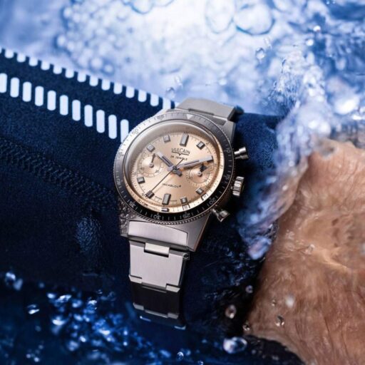 VULCAIN窩路堅 Skindiver 限量版鮭魚面計時機械錶 自動上鍊 手錶-590176B87.BHM286 鋼帶款