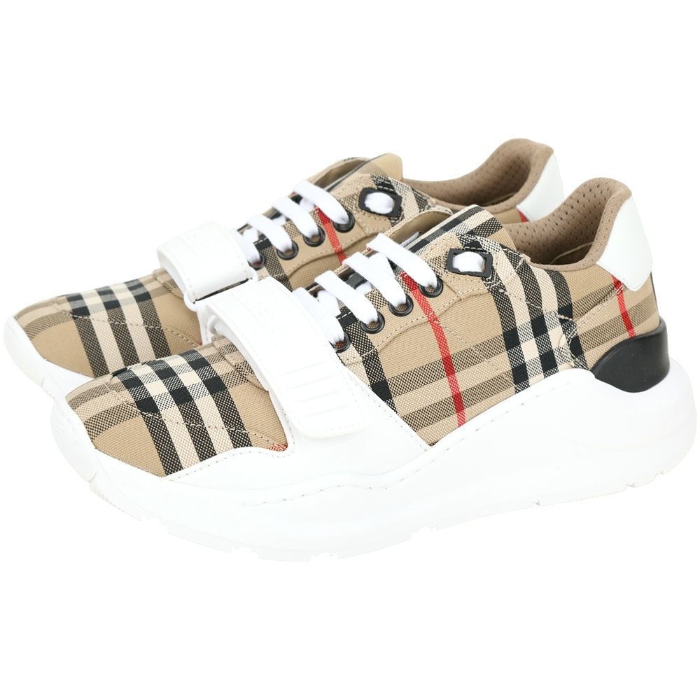 BURBERRY 巴寶莉字母魔鬼氈 格紋綁帶運動鞋 老爹鞋(卡其色)