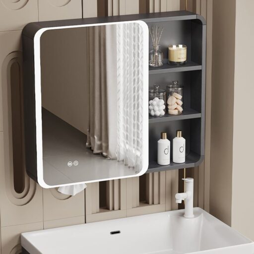 OSLE歐適樂 圓弧太空鋁智能浴室鏡櫃掛墻式衛生間美妝鏡子收納置物架