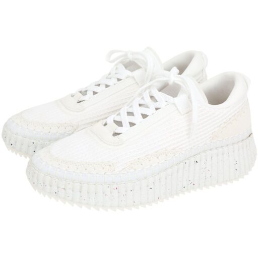 CHLOE 蔻依Nama 編織拼接尼龍厚底運動鞋(白色)