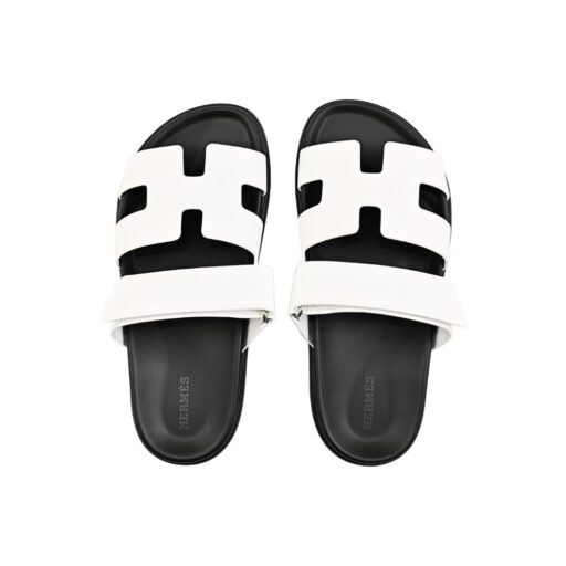 HERMES 愛馬仕Chypre sandal系列經典H LOGO小牛皮露趾涼鞋(白色/37)