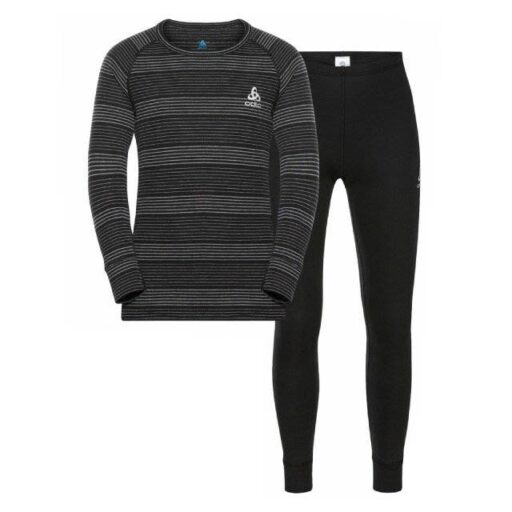 ODLO童/女 Active Warm Eco 銀離子保暖型衣褲組.長袖上衣.衛生衣褲/吸濕排汗_159449-60066 黑/灰麻花
