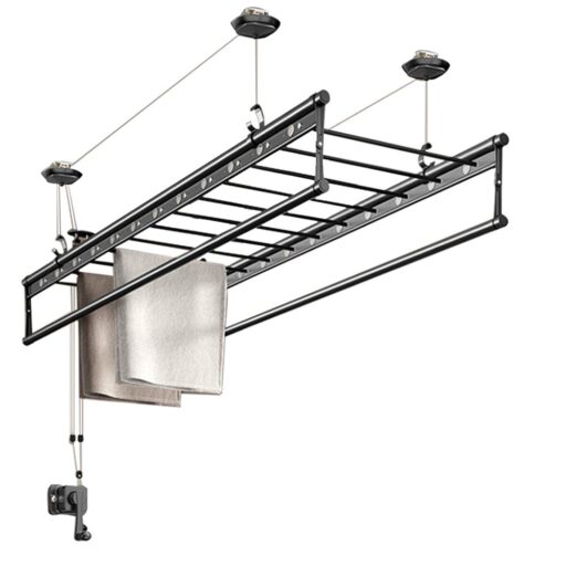 手搖升降晾衣架 家用晾衣桿 陽台曬衣架(幻夜黑2.7米 304不鏽鋼繩 多桿多功能 升級母嬰橫桿)