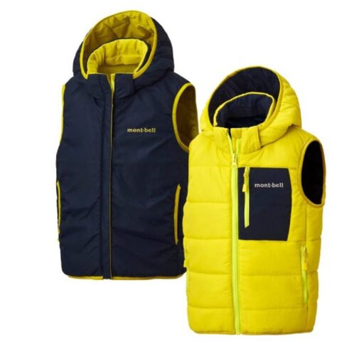 MONT-BELL幼童 THERMALAND HOODED 雙面連帽化纖保暖背心/雙面雙色.連帽可拆.三層結構防風保暖/1101656 YL 黃
