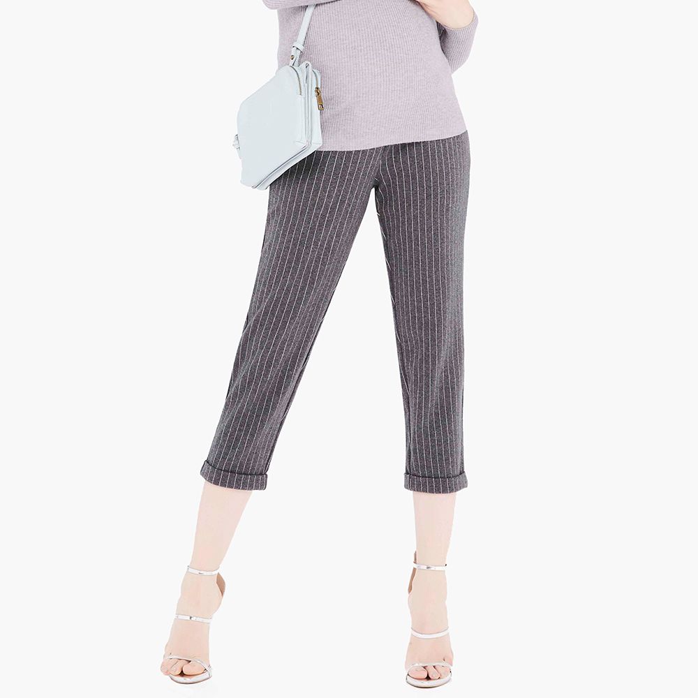 Gennies 奇妮條紋西裝面料打褶九分褲(灰白條)