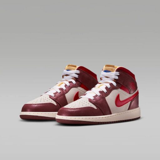 NIKE 耐吉AIR JORDAN 1 MID SE GS 童鞋 大童 女鞋 籃球鞋 中筒 金屬紅-HF3196100