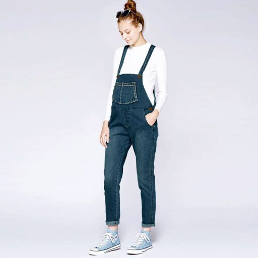 Gennies 奇妮自在率性孕婦吊帶長褲(藍)