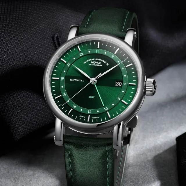 格拉蘇蒂·莫勒 GLASHUTTE Teutonia II GMT 經典系列M1-33-96-LB-II 森林綠機械手錶(機械錶 男錶):圖片 2