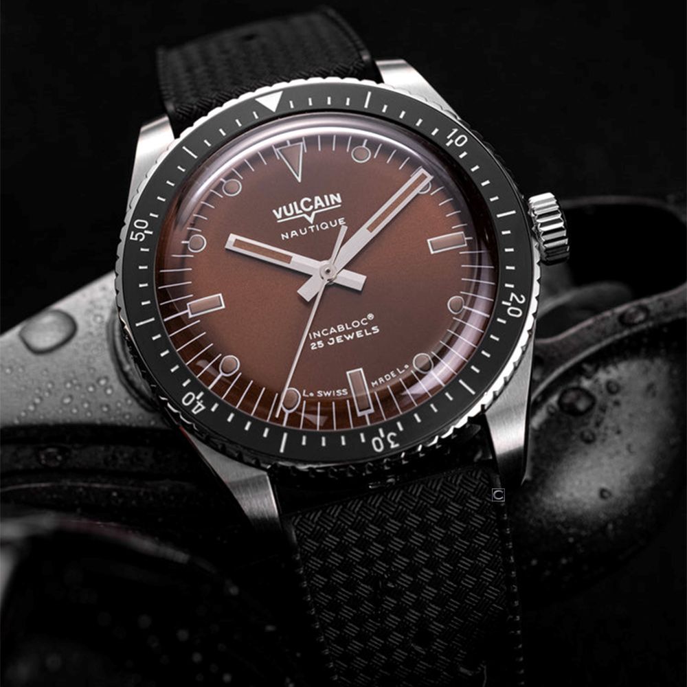 VULCAIN窩路堅 潛水員系列 大三針 機械錶 男錶 手錶 咖啡色38mm-660170A47.BAR200:圖片 2