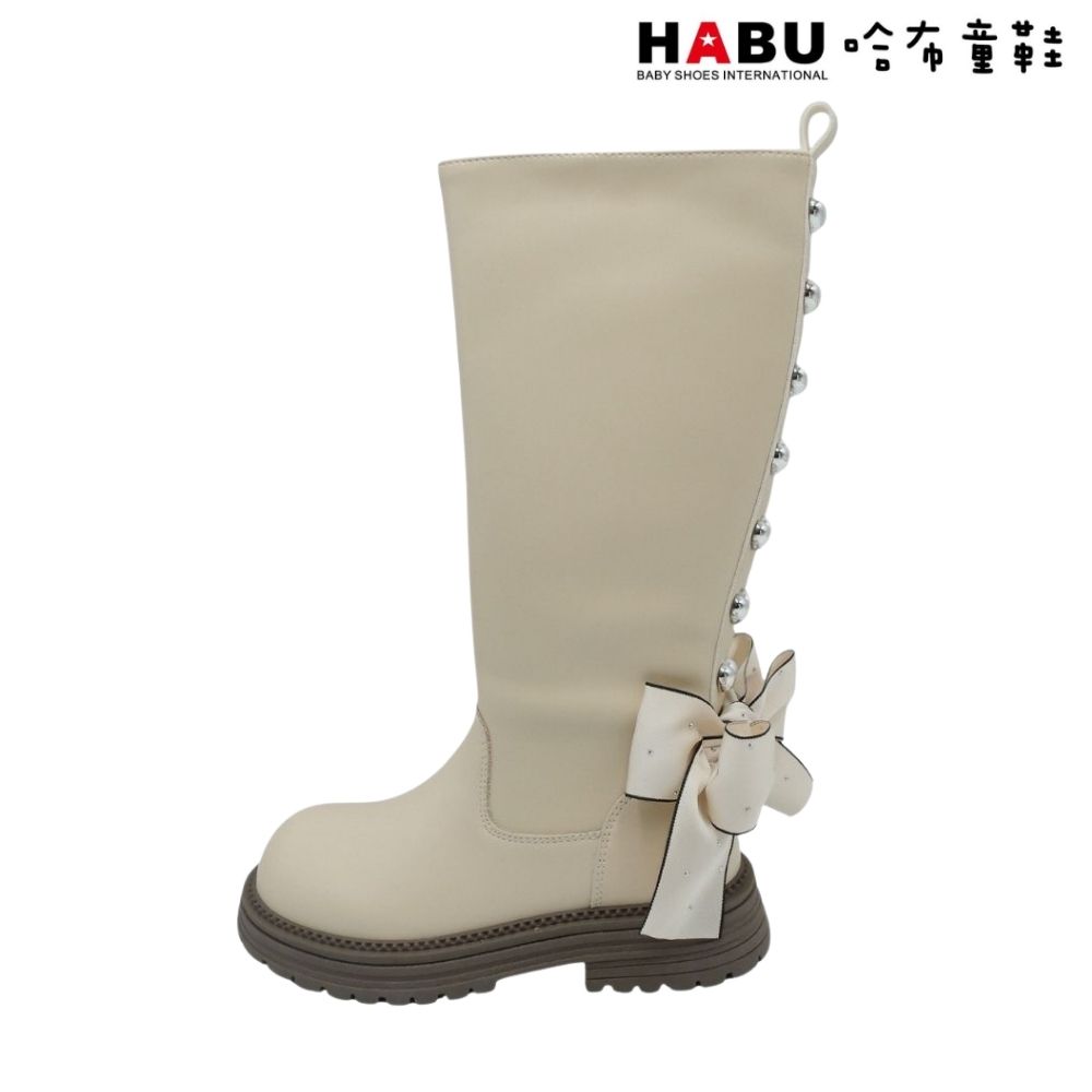 HABU 哈布童鞋兒童長靴 長靴 高質感 蝴蝶結 愛心排扣 靴子 皮靴 童鞋 米白 7035-BE:圖片 2