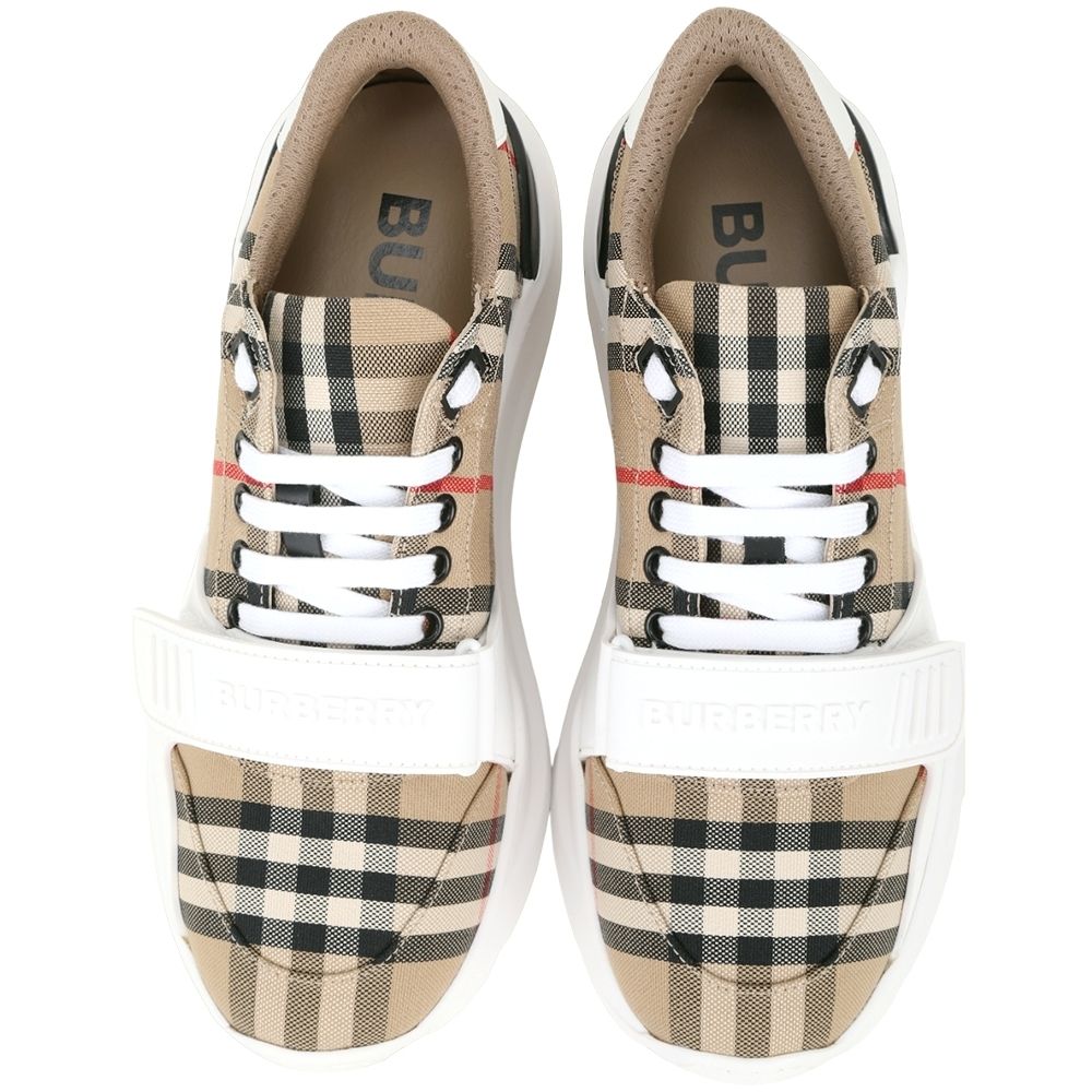 BURBERRY 巴寶莉字母魔鬼氈 格紋綁帶運動鞋 老爹鞋(卡其色):圖片 2