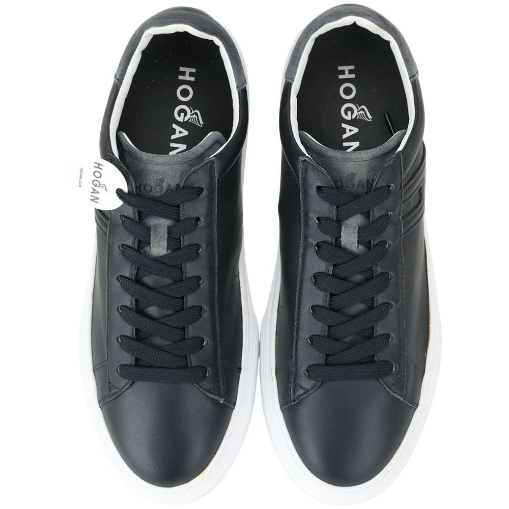 HOGAN 霍根H365 H 灰尾麂皮拼牛皮繫帶運動鞋 滑板鞋(男鞋/黑夜藍):圖片 2