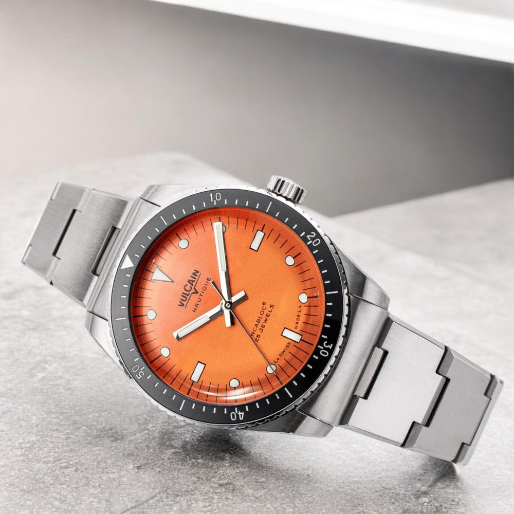 VULCAIN窩路堅 潛水員系列 男錶 手錶 機械錶-660170A67.BHM286/橘色x鋼帶款:圖片 3