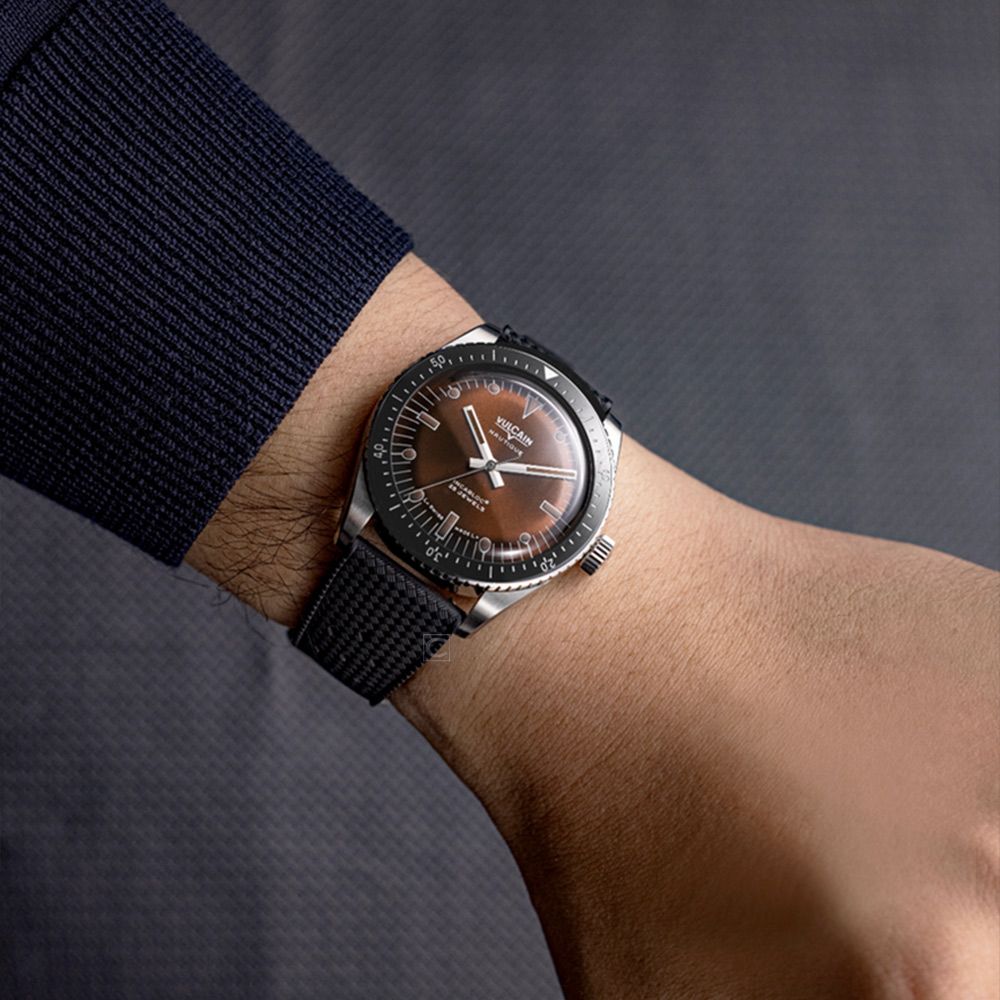 VULCAIN窩路堅 潛水員系列 大三針 機械錶 男錶 手錶 咖啡色38mm-660170A47.BAR200:圖片 3
