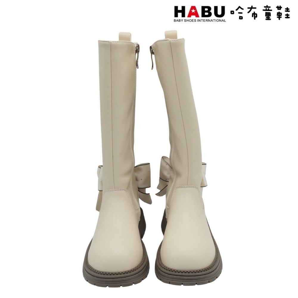 HABU 哈布童鞋兒童長靴 長靴 高質感 蝴蝶結 愛心排扣 靴子 皮靴 童鞋 米白 7035-BE:圖片 3
