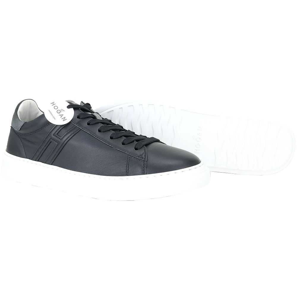 HOGAN 霍根H365 H 灰尾麂皮拼牛皮繫帶運動鞋 滑板鞋(男鞋/黑夜藍):圖片 3