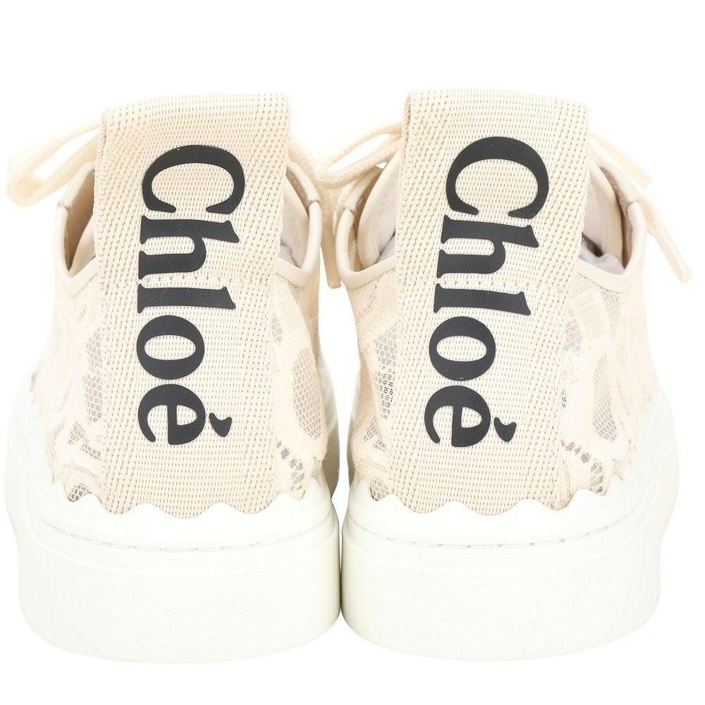 CHLOE 蔻依 Lauren 扇貝波浪邊拼網眼蕾絲繫帶運動鞋(裸色):圖片 3