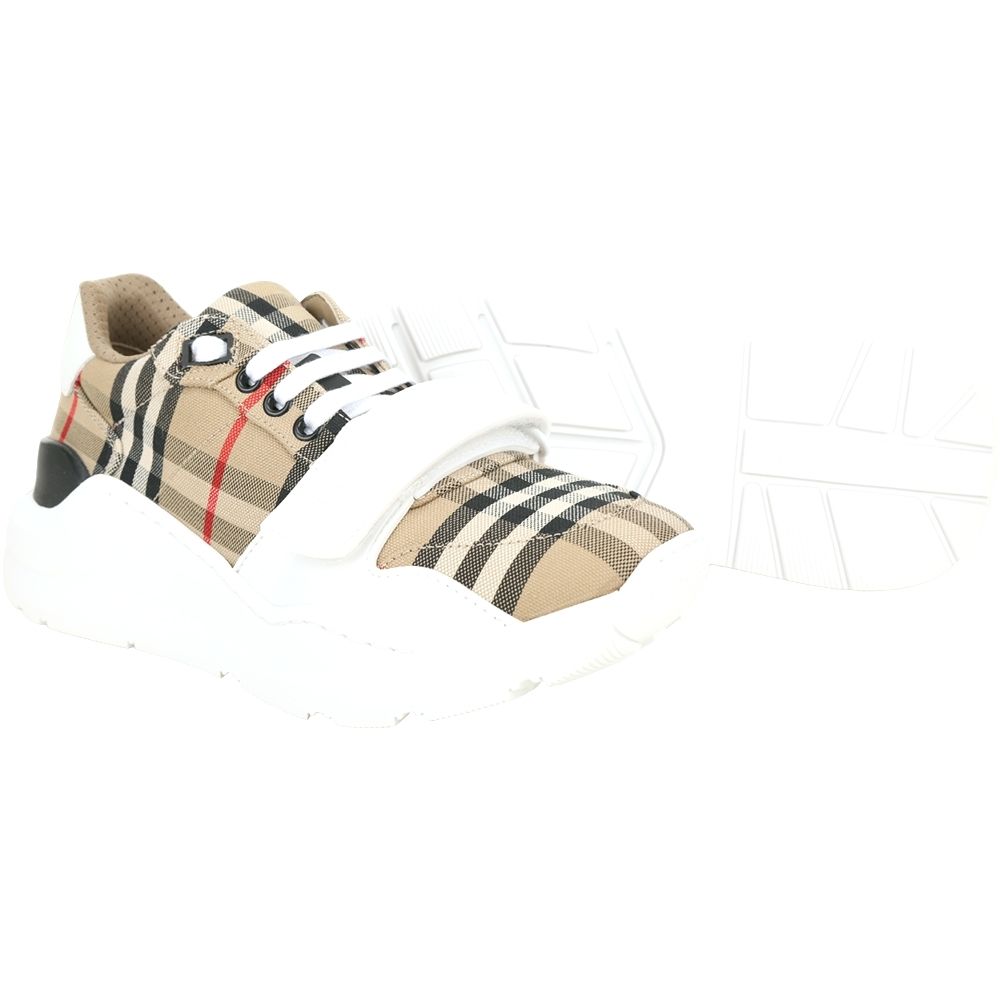 BURBERRY 巴寶莉字母魔鬼氈 格紋綁帶運動鞋 老爹鞋(卡其色):圖片 4
