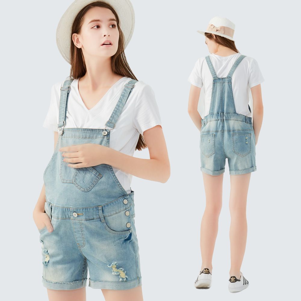 Gennies 奇妮美式復古刷破牛仔吊帶短褲(淺藍/深藍):圖片 6