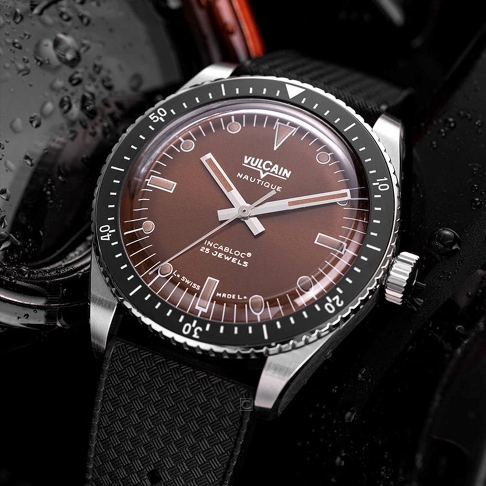 VULCAIN窩路堅 潛水員系列 大三針 機械錶 男錶 手錶 咖啡色38mm-660170A47.BAR200:圖片 5