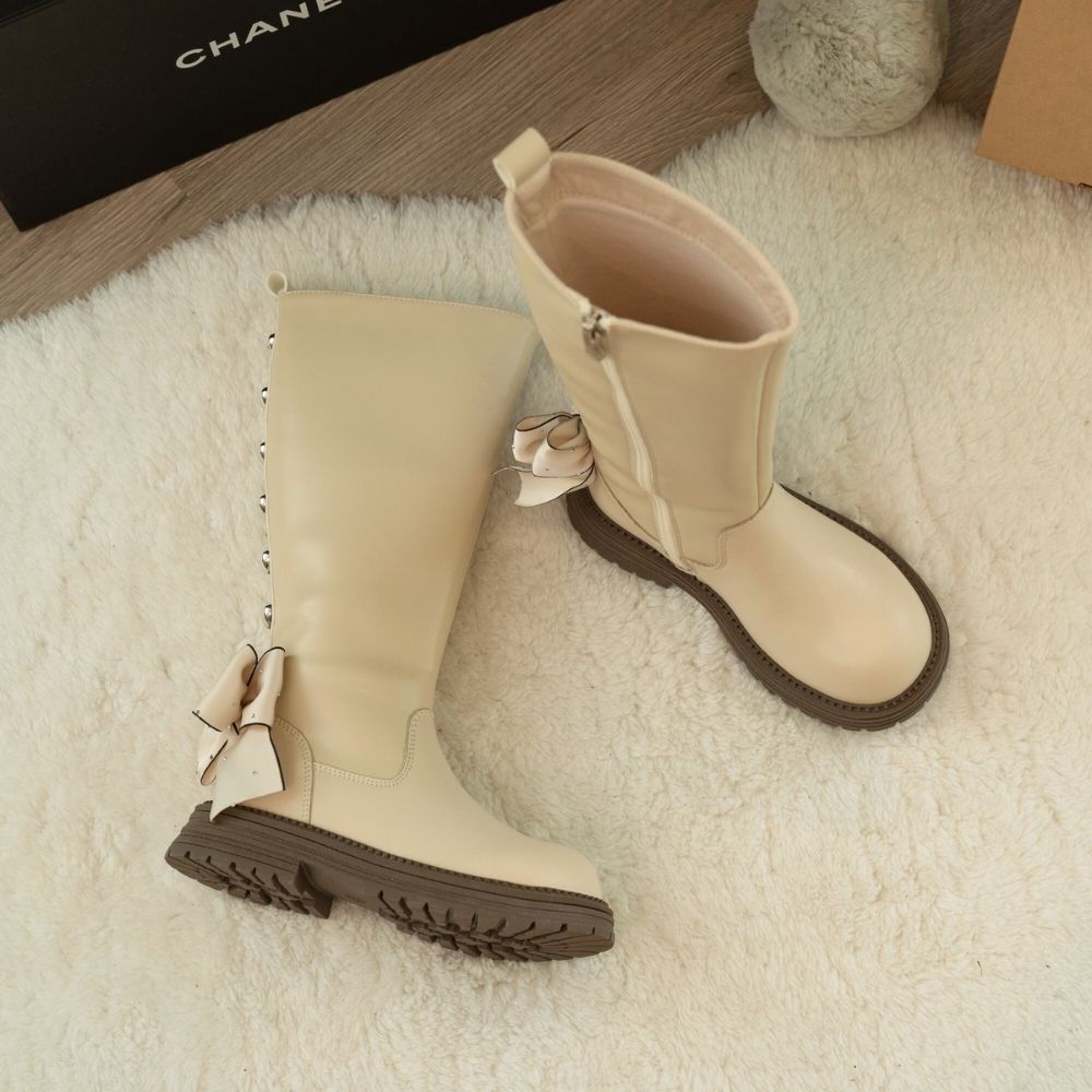 HABU 哈布童鞋兒童長靴 長靴 高質感 蝴蝶結 愛心排扣 靴子 皮靴 童鞋 米白 7035-BE:圖片 5