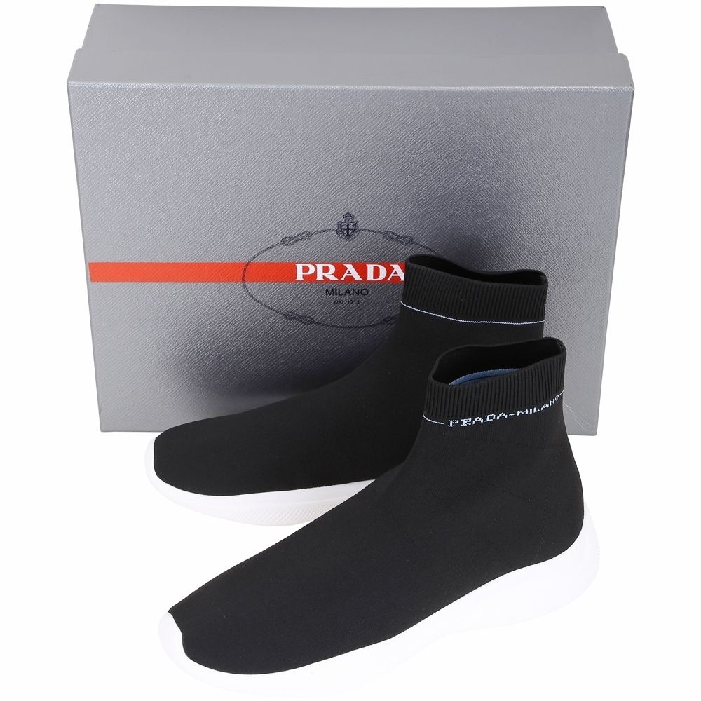 PRADA 普拉達 Etiquette 標籤彈性面料襪套運動鞋(男款/黑色):圖片 5