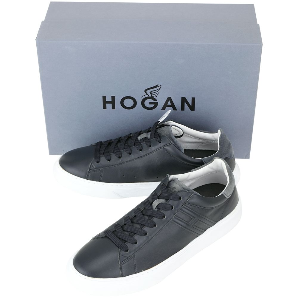 HOGAN 霍根H365 H 灰尾麂皮拼牛皮繫帶運動鞋 滑板鞋(男鞋/黑夜藍):圖片 5